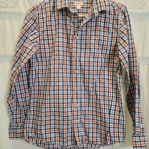 Cat & Jack Boy's Long Sleeve Plaid Shirt - Navy and Orange